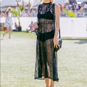 Delicate black lace midi dress